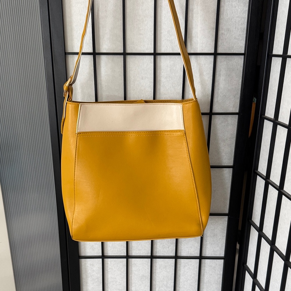 Yellow and Cream Women's Bag